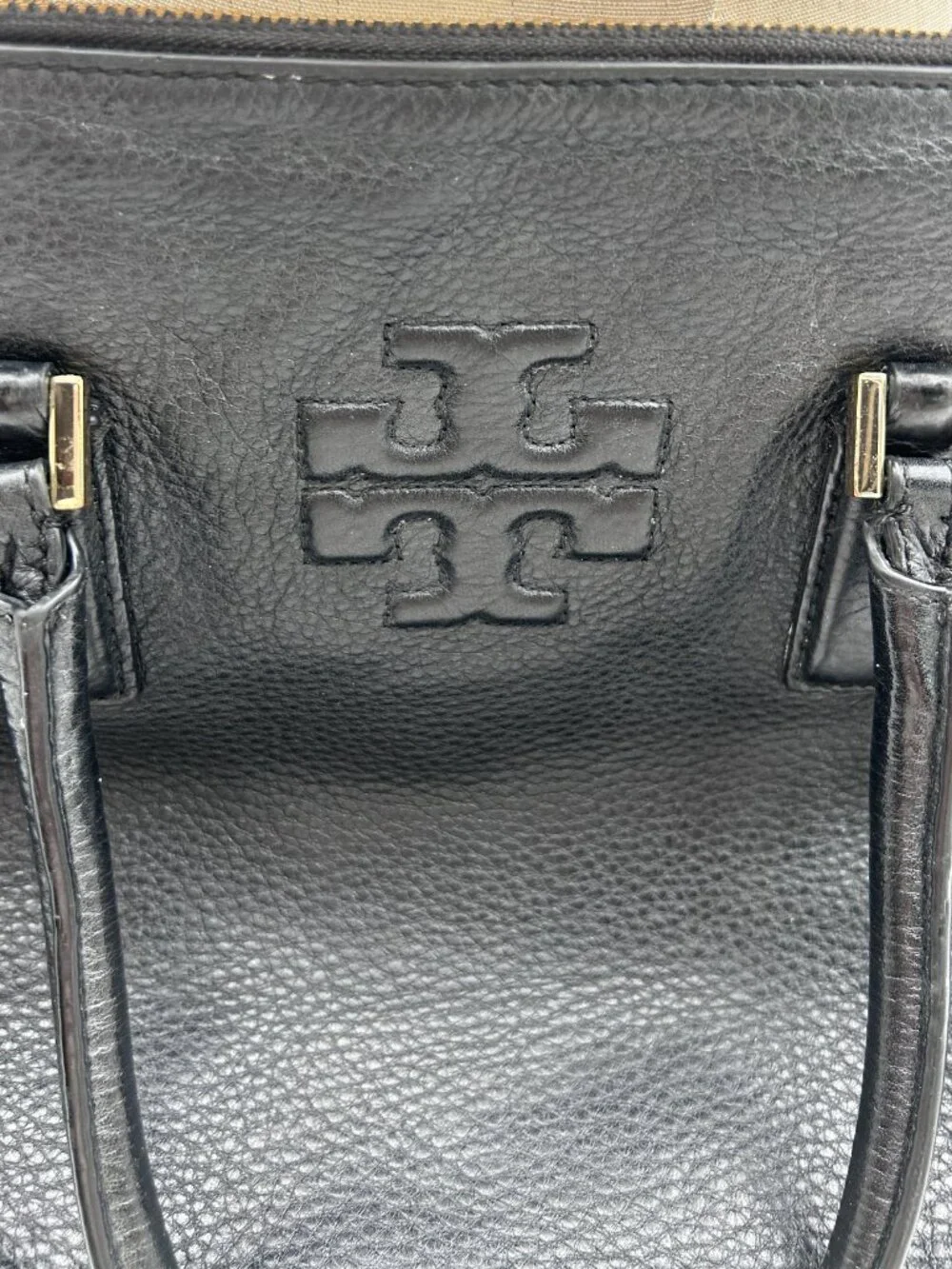 Tory Burch Black Pebbled Leather Satchel Crossbody Bag Gold Hardware